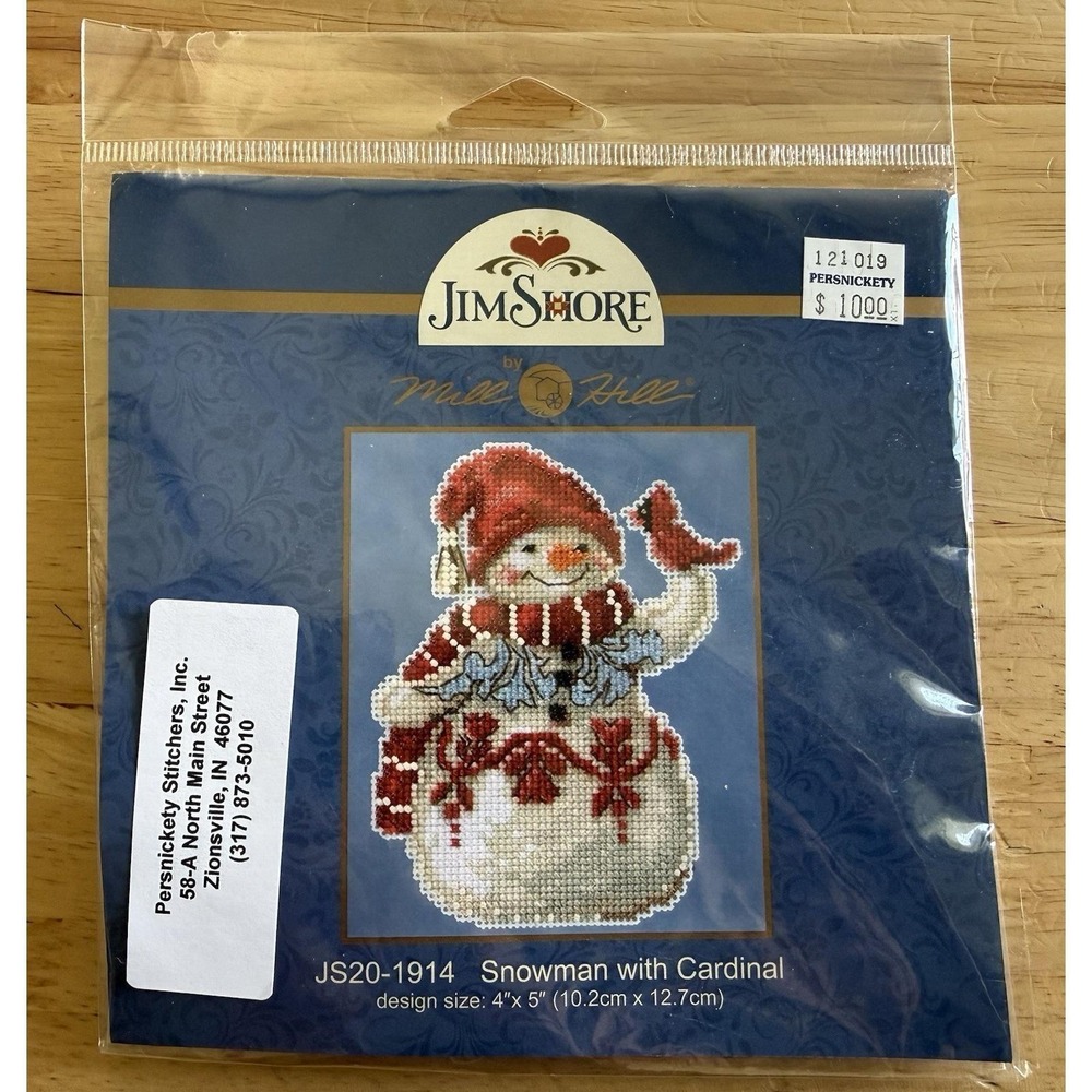 MILL HILL Jim Shore ORNAMENT Beaded Cross Stitch Kit SNOWMAN with CARDINAL
